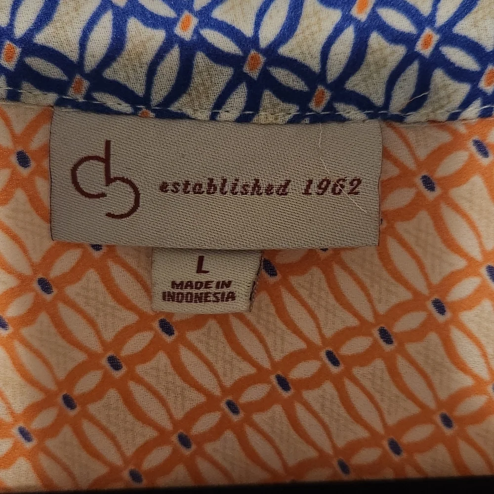 DB Established 1962 Orange and Blue Women's Blouse With 3/4 Sleeves Size L - Picture 4 of 6
